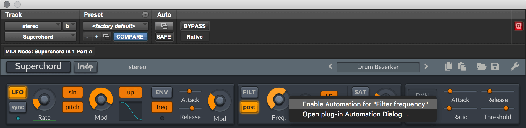 Pro Tools<sup>®</sup> host context menu for AAX plug-in