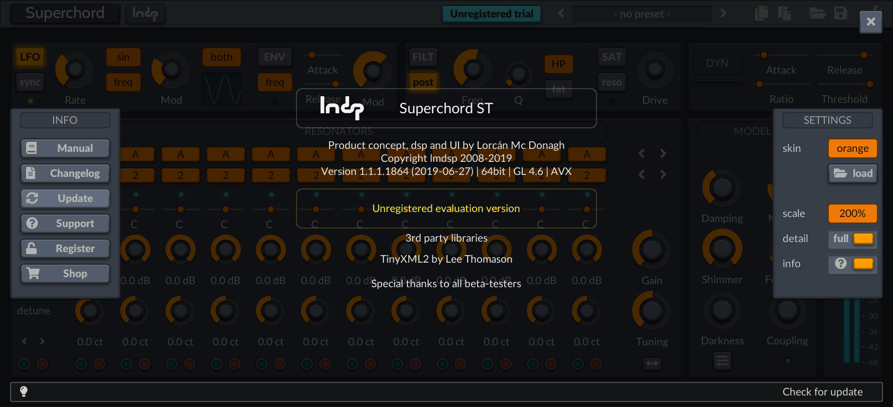 Settings dialog