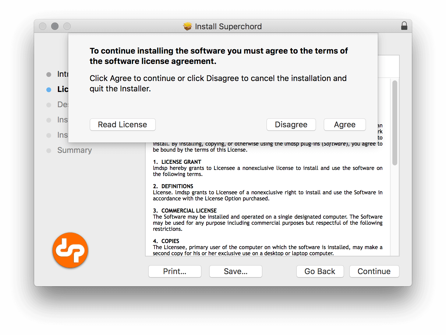 License agreement confirmation