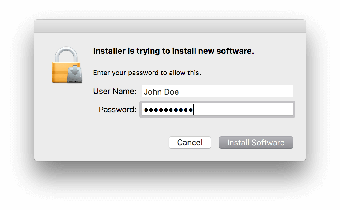 Administrator name and password prompt