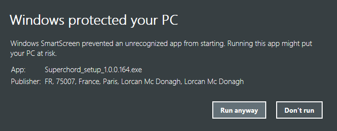 Windows SmartScreen dismissal